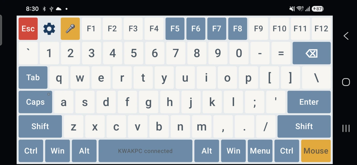 Landscape Bluetooth keyboard screen