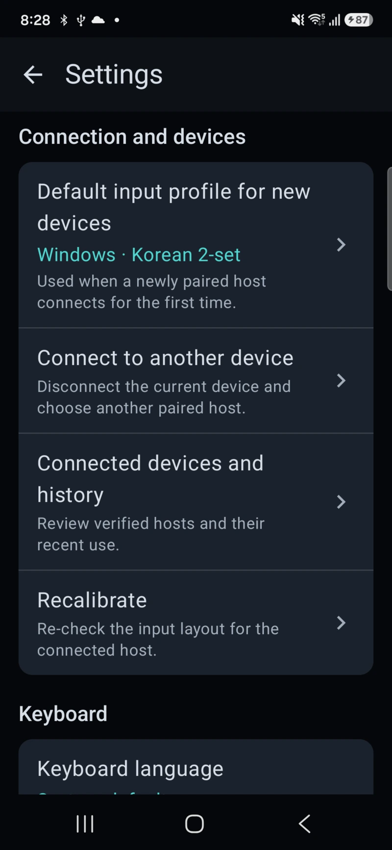 Host profile and keyboard settings