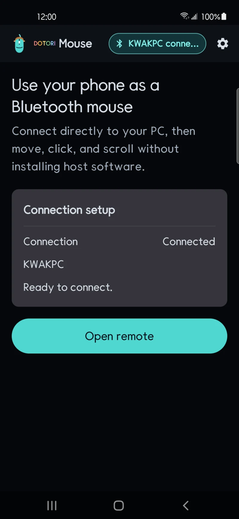 Bluetooth mouse connection screen