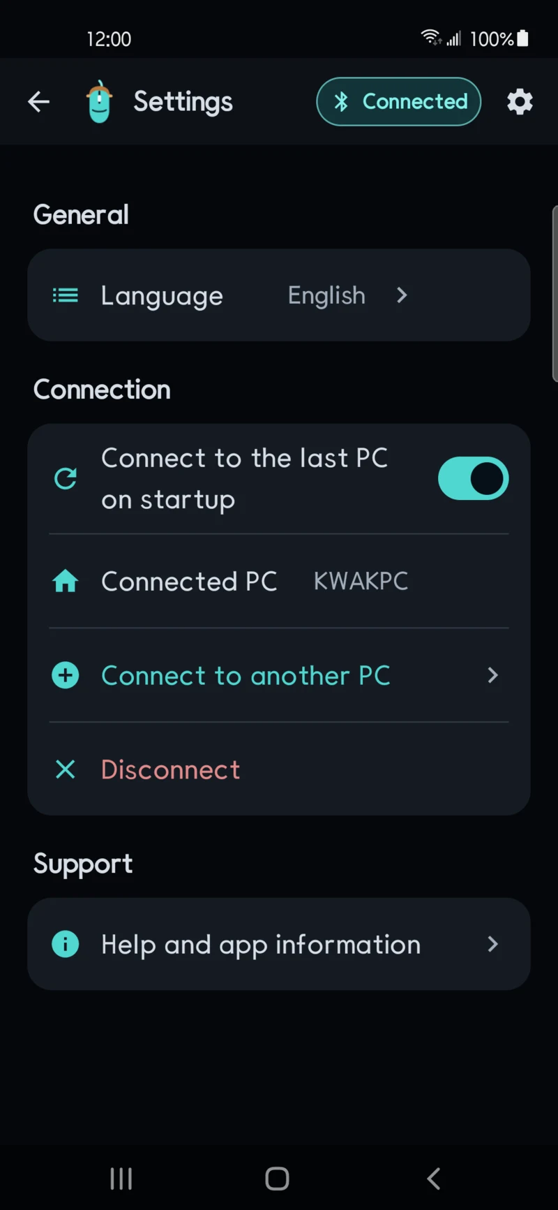 Bluetooth mouse pointer settings