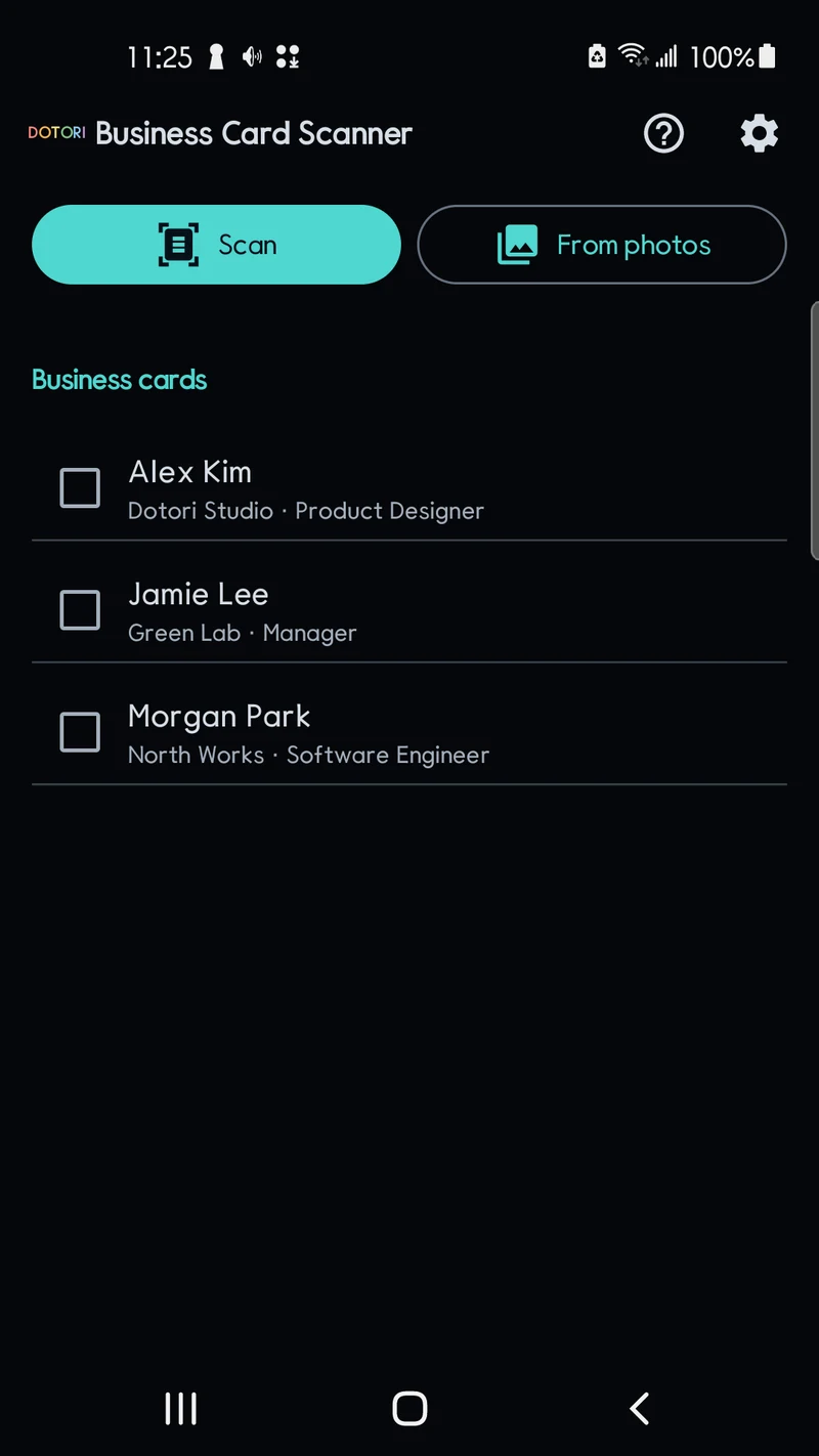 Keep reviewed business cards in one list.
