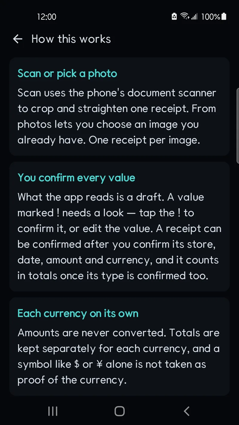 How this works help screen