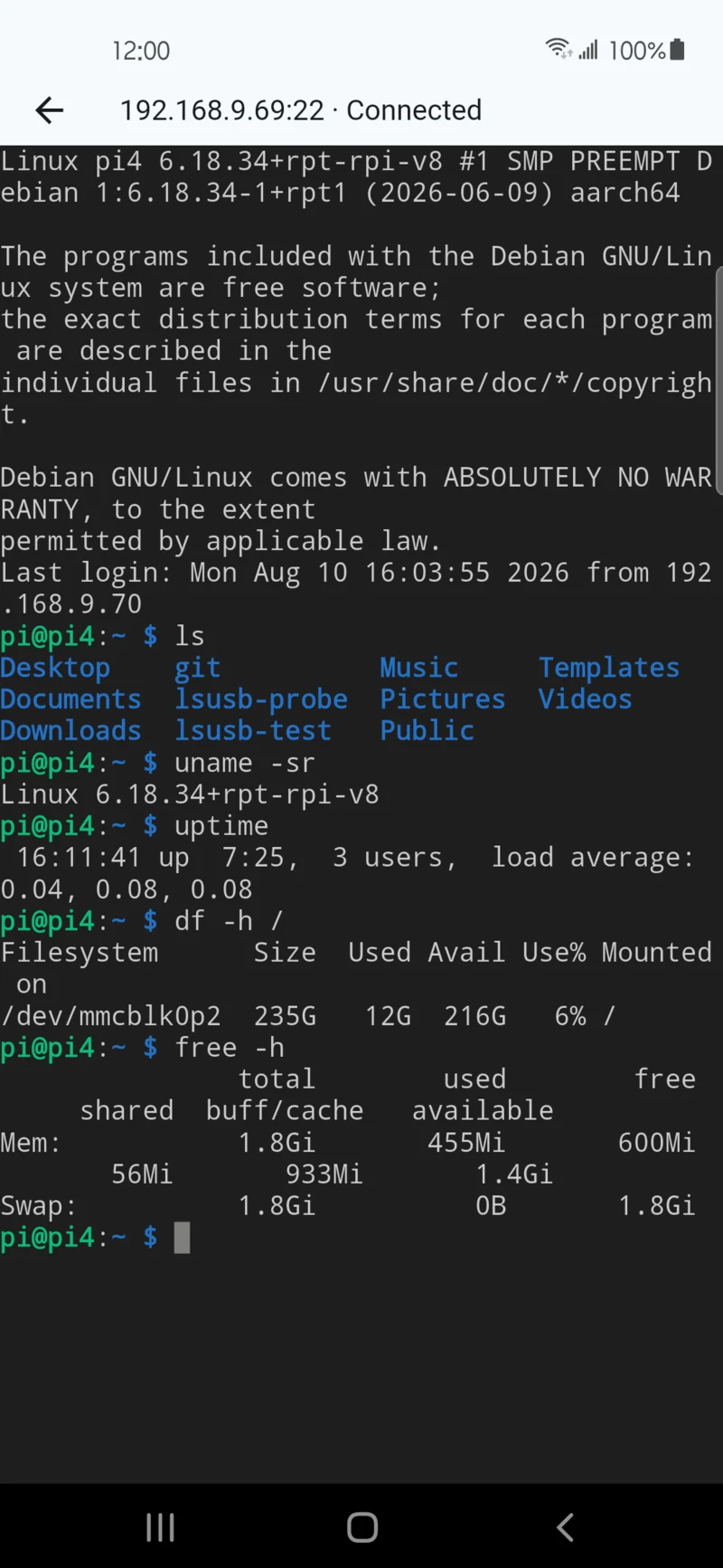SSH session opened from the scan result