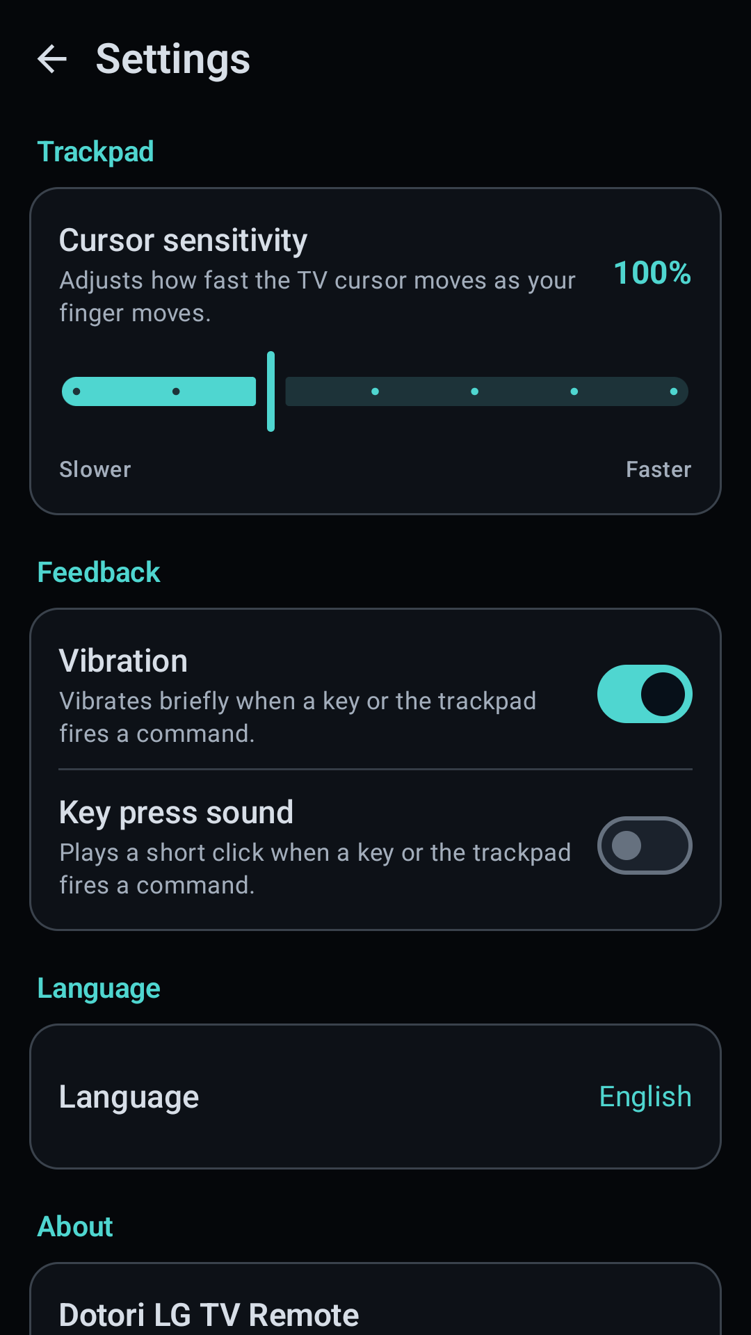 LG TV remote trackpad settings