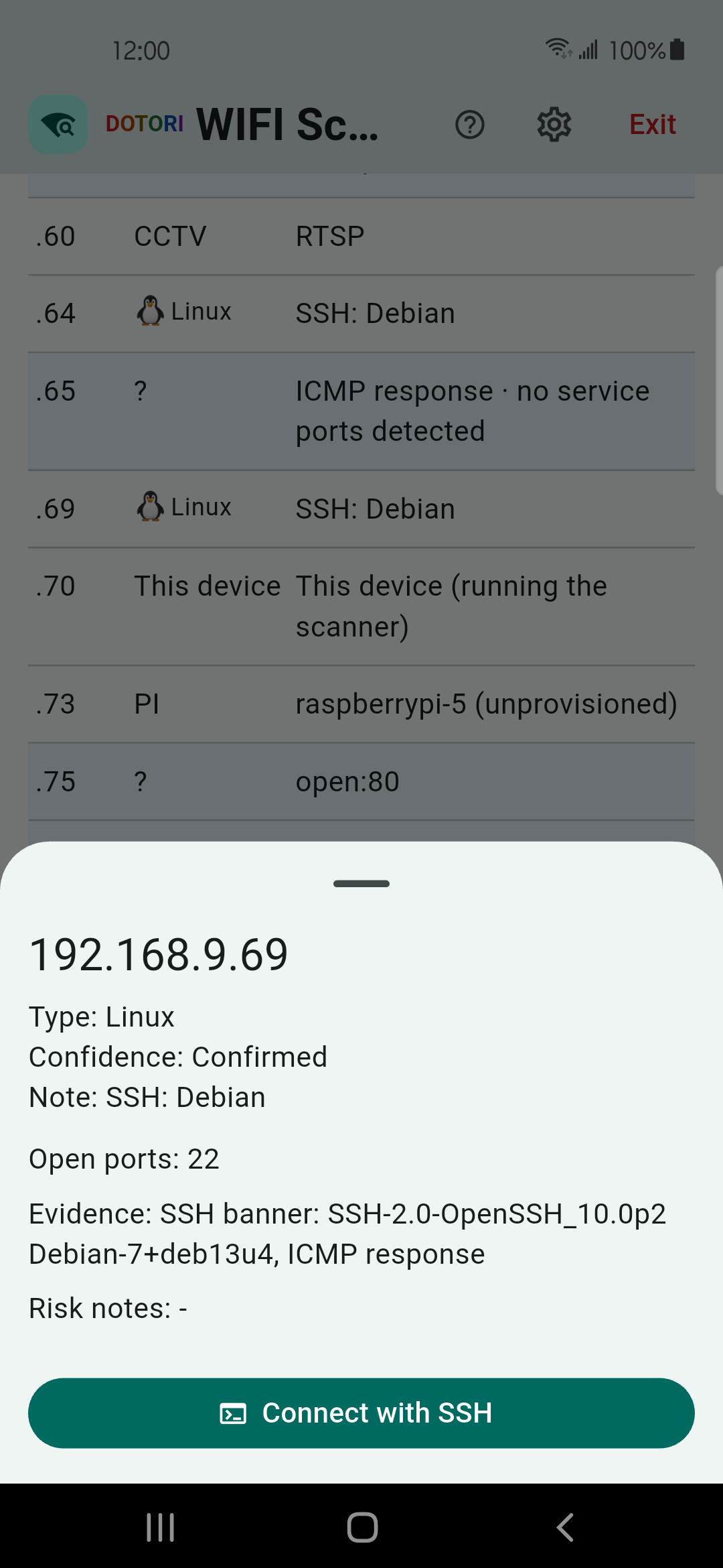 Device detail with ports and evidence