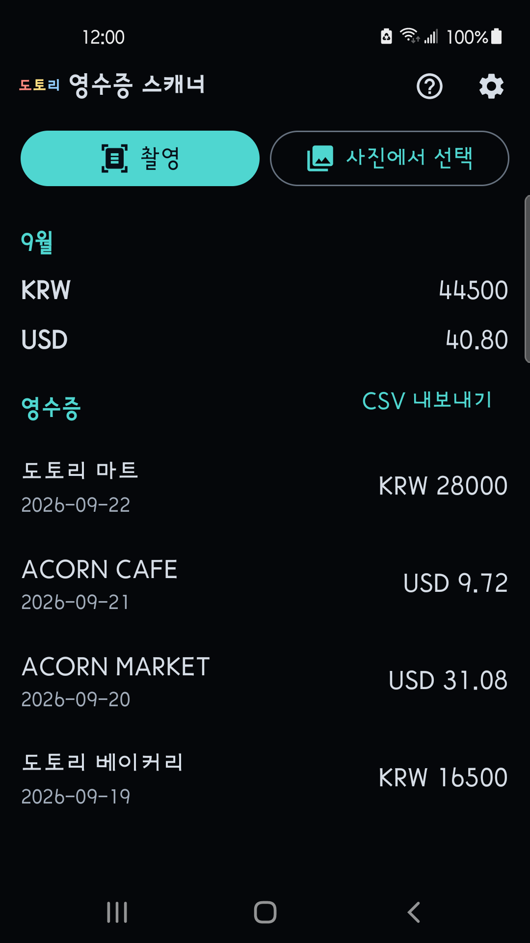 통화별로 나뉜 이번 달 합계