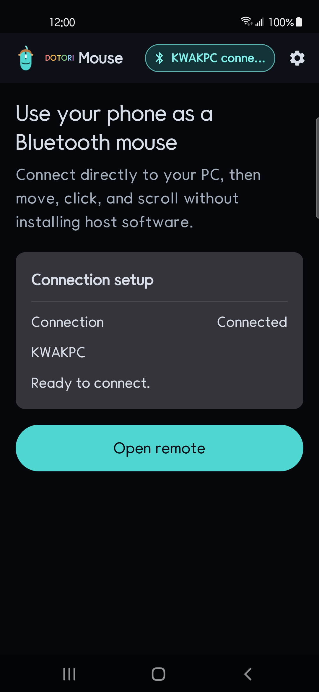 Bluetooth Mouse connection screen