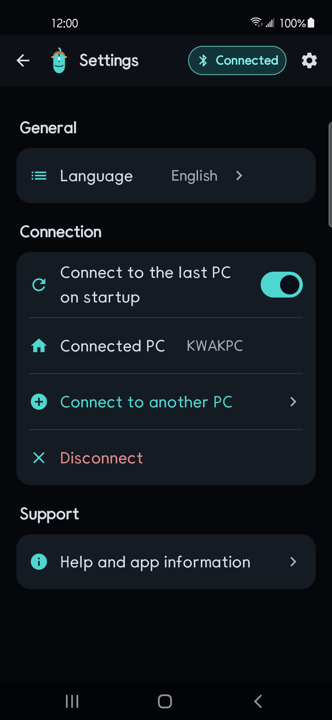 Bluetooth Mouse settings