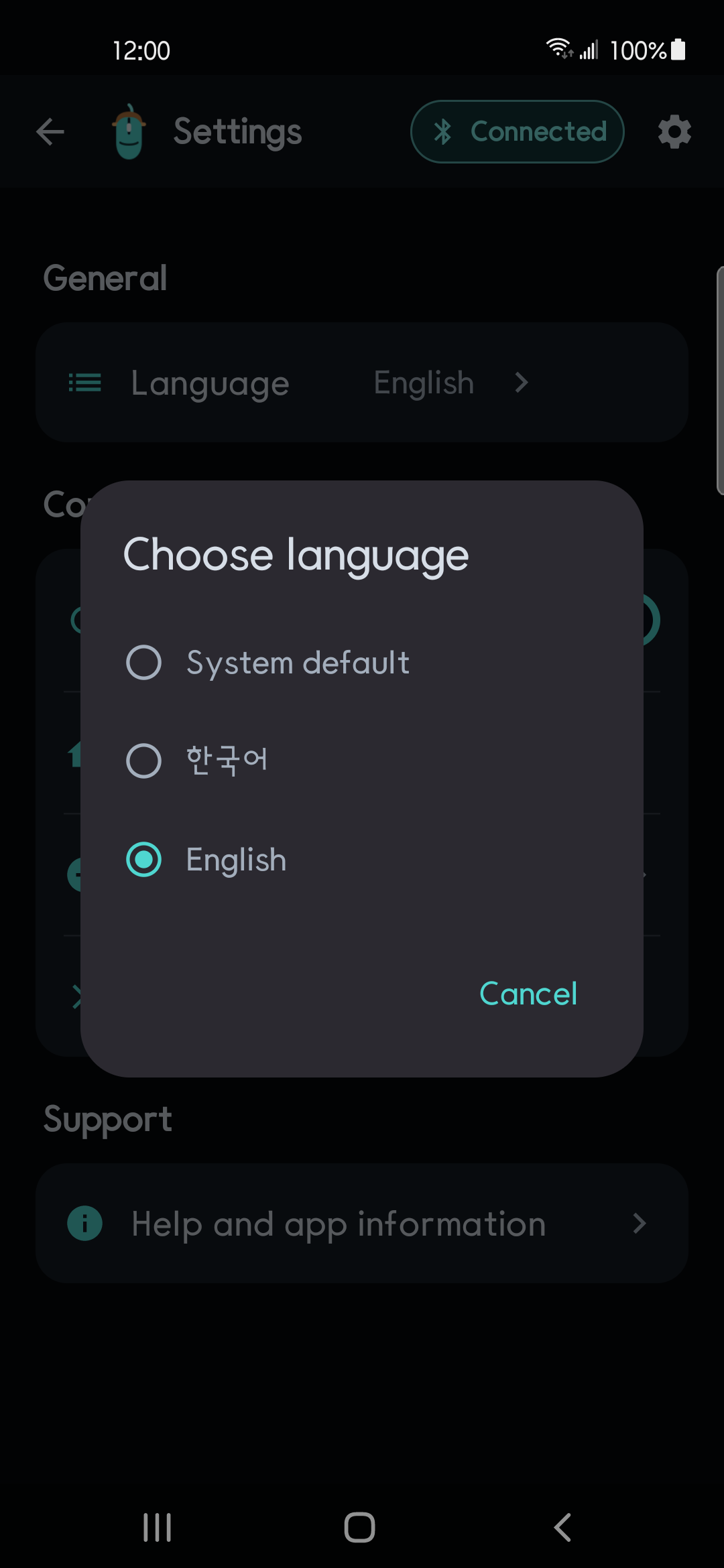 Bluetooth mouse language selection